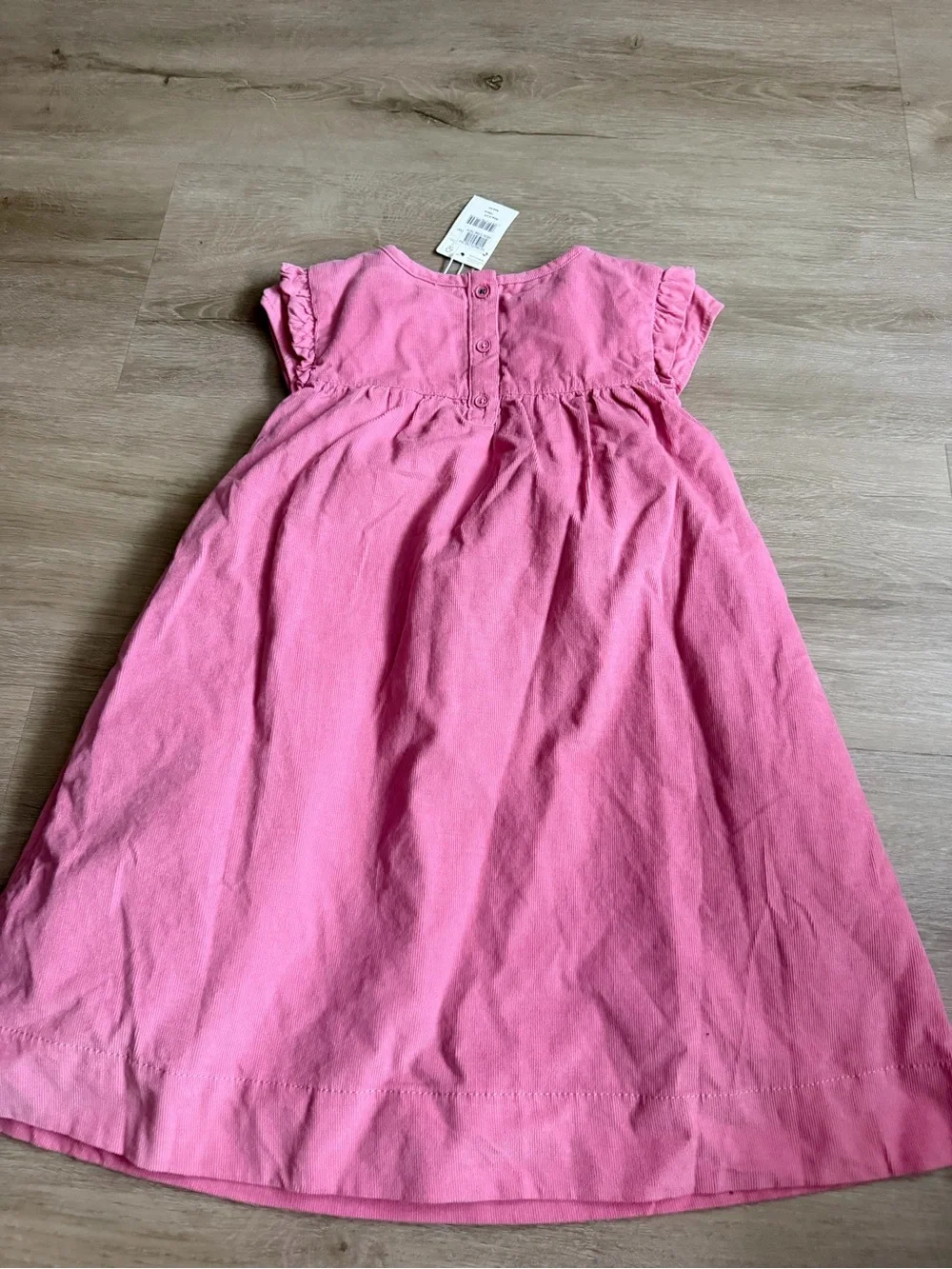 Mini Boden 6-7Y Dress Girls Pink Corduroy Ruffle Sleeve Floral Lined Dress NWT